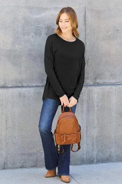 Basic Bae Full Size Round Neck Dropped Shoulder T-Shirt Women's T-Shirts - Tophatter Daily Deals